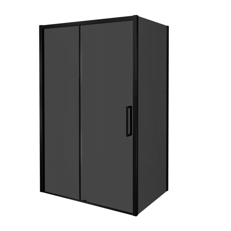 Angebot Balmani Senses Design Eckdusche: Schiebetür (Links) mit fixierte Seitenwand, 140 x 80 cm, Rauchglas, Profil Schwarz matt, inklusive Coating