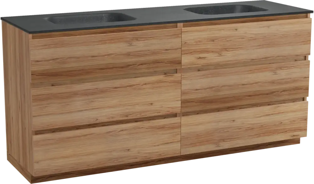 Angebot Balmani Lucida freistehendes Möbelstück Set: 180 x 55 cm, Teak, mit Tablo Arcato Doppelwaschtisch, Schwarzes Granit