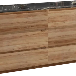 Aktuell Balmani Lucida freistehendes Möbelstück Set: 180 x 55 cm, Teak, mit Tablo Arcato Doppelwaschtisch, Marmor Portoro Gold
