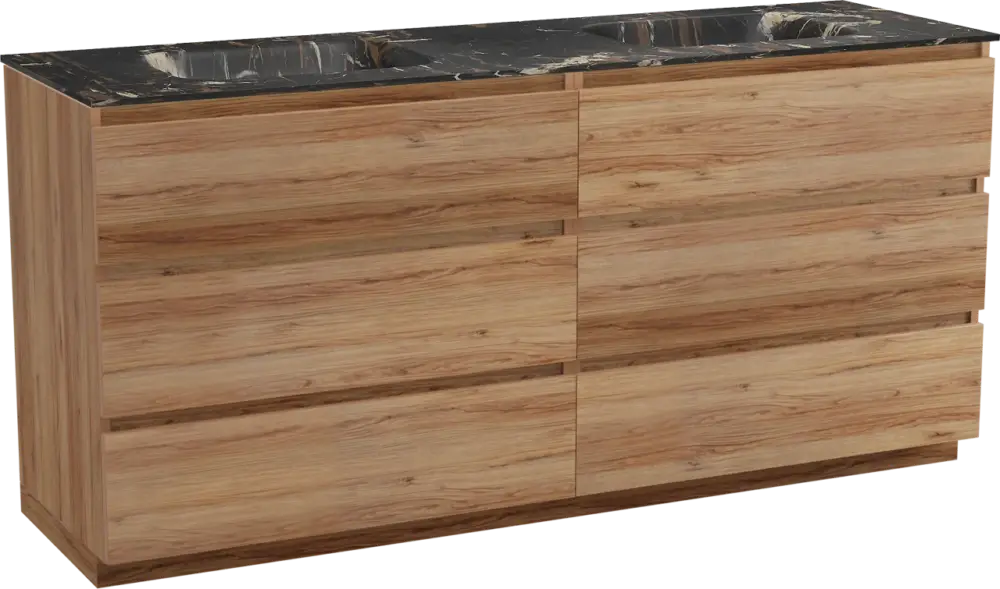 Aktuell Balmani Lucida freistehendes Möbelstück Set: 180 x 55 cm, Teak, mit Tablo Arcato Doppelwaschtisch, Marmor Portoro Gold