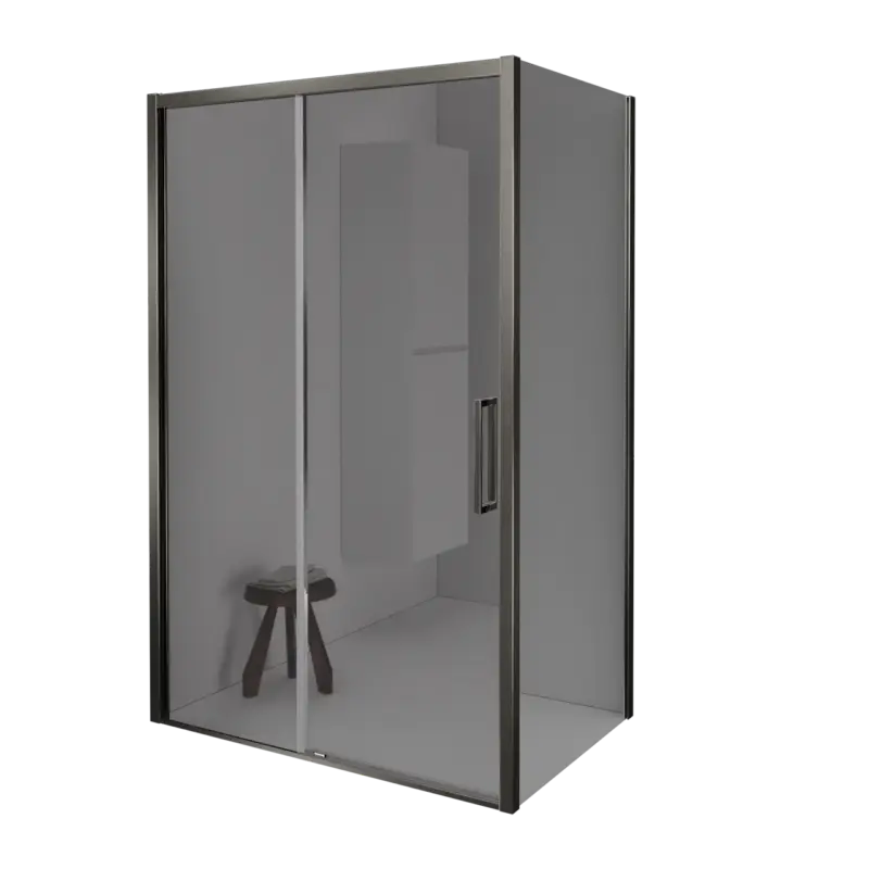 Zertifiziert Balmani Senses Design Eckdusche: Schiebetür (Links) mit fixierte Seitenwand, 120 x 100 cm, Reflex-Spiegelglas, Profil Brushed GunMetal, inklusive Coating
