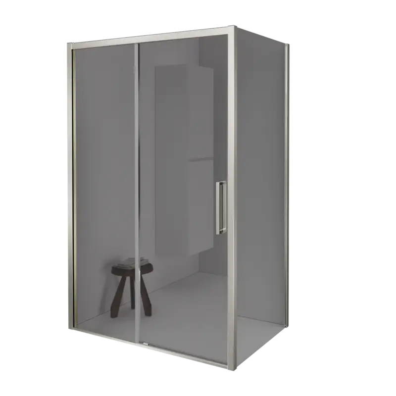 Angebot Balmani Senses Design Eckdusche: Schiebetür (Links) mit fixierte Seitenwand, 160 x 80 cm, Reflex-Spiegelglas, Profil Brushed CoolMetal, inklusive Coating