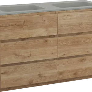 Angebot Balmani Lucida freistehendes Möbelstück Set: 135 x 55 cm, Rohe Eiche, mit Tablo Strada Doppelwaschtisch, Marmorkomposit Seidengrau