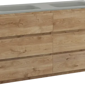 Ausverkauf Balmani Lucida freistehendes Möbelstück Set: 150 x 55 cm, Rohe Eiche, mit Tablo Strada Doppelwaschtisch, Marmorkomposit Seidengrau