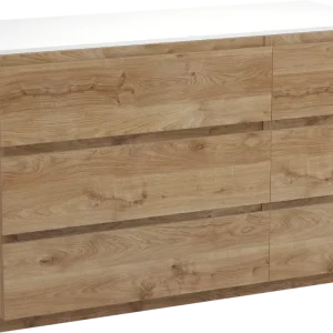 Zertifiziert Balmani Lucida freistehendes Möbelstück Set: 135 x 55 cm, Rohe Eiche, mit Stretto Einzel- oder Doppel Waschtischplatte, Solid Surface Weiß matt