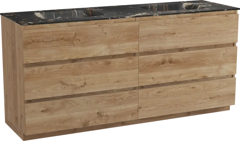 Geprüft Balmani Lucida freistehendes Möbelstück Set: 180 x 55 cm, Rohe Eiche, mit Tablo Arcato Doppelwaschtisch, Marmor Portoro Gold