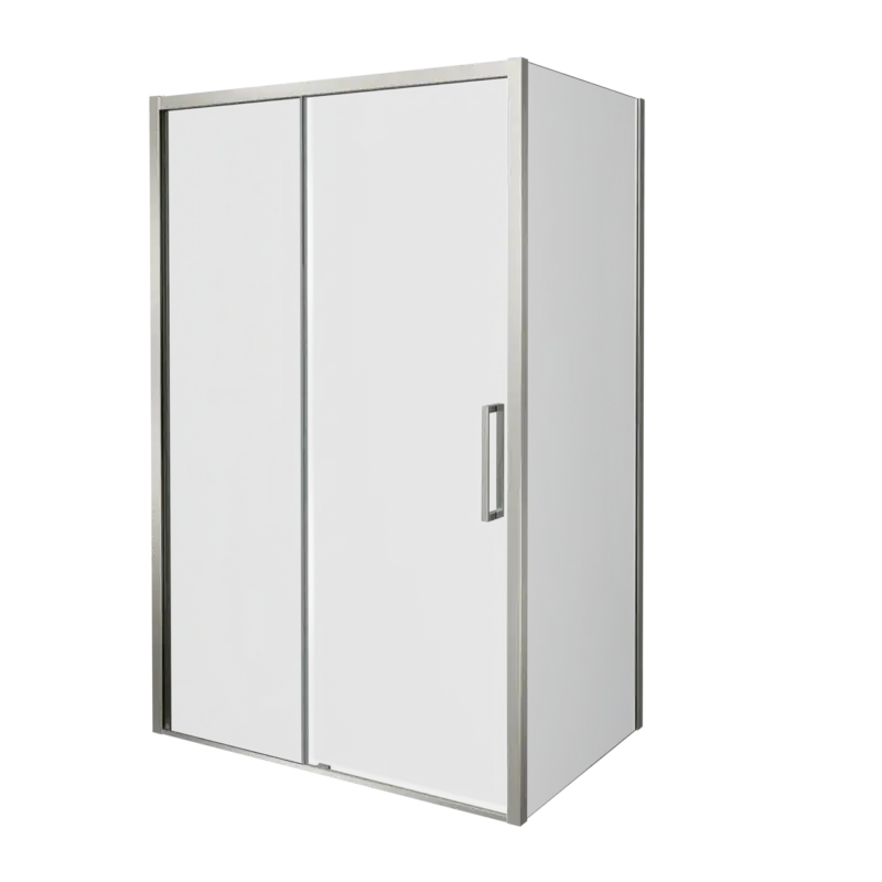Sale Balmani Senses Design Eckdusche: Schiebetür (Links) mit fixierte Seitenwand, 160 x 70 cm, Klarglas, Profil Brushed CoolMetal, inklusive Coating