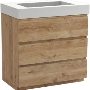 Aktuell Balmani Lucida freistehendes Möbelstück Set: 90 x 55 cm, Rohe Eiche, mit Modus Einzelwaschtisch, Solid Surface Weiß matt