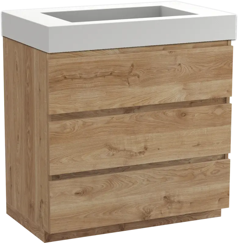 Aktuell Balmani Lucida freistehendes Möbelstück Set: 90 x 55 cm, Rohe Eiche, mit Modus Einzelwaschtisch, Solid Surface Weiß matt
