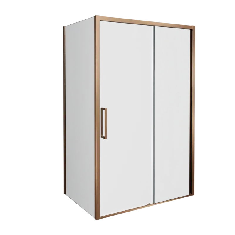 Ausverkauf Balmani Senses Design Eckdusche: Schiebetür (Rechts) mit fixierte Seitenwand, 140 x 70 cm, Klarglas, Profil Brushed Rosegold, inklusive Coating