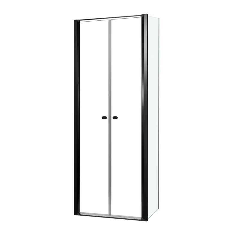 Aktuell Luca Varess Kuresa Eckdusche: Pendeltür, fixierte Seitenwand, 80 x 80 x 200 cm, Klarglas, Profil Schwarz matt