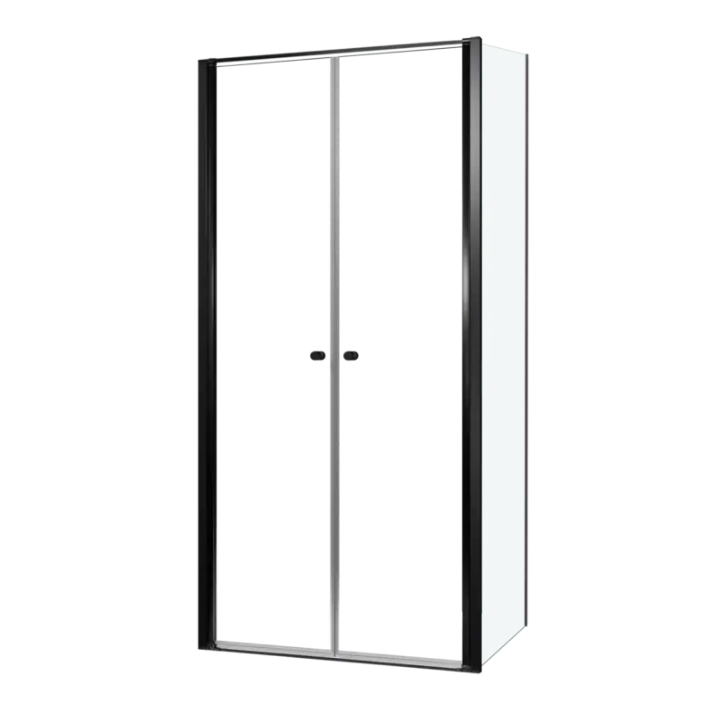 Super-Preis Luca Varess Kuresa Eckdusche: Pendeltür, fixierte Seitenwand, 100 x 90 x 200 cm, Klarglas, Profil Schwarz matt