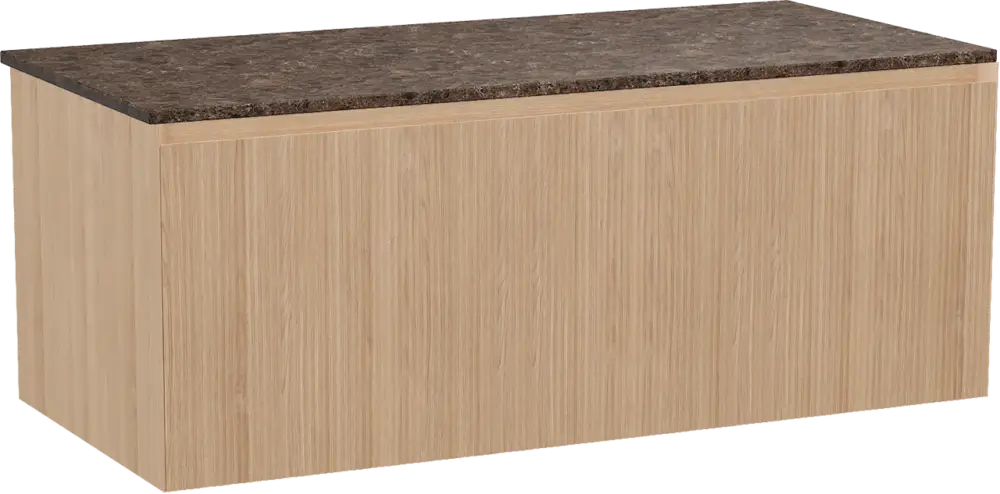 Balmani Fila by Mitra hängendes Möbelstück Set: 120 x 55 cm, Naturbelassene Eiche, mit Stretto Einzel- oder Doppel Waschtischplatte, Marmor, Dark Emperador, Vertikale symmetrische gerade Rippe Sofort Bestellen