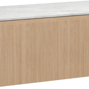Meistverkauft Balmani Fila by Mitra hängendes Möbelstück Set: 120 x 55 cm, Naturbelassene Eiche, mit Stretto Einzel- oder Doppel Waschtischplatte, Marmor, Carrara, Vertikale symmetrische gerade Rippe