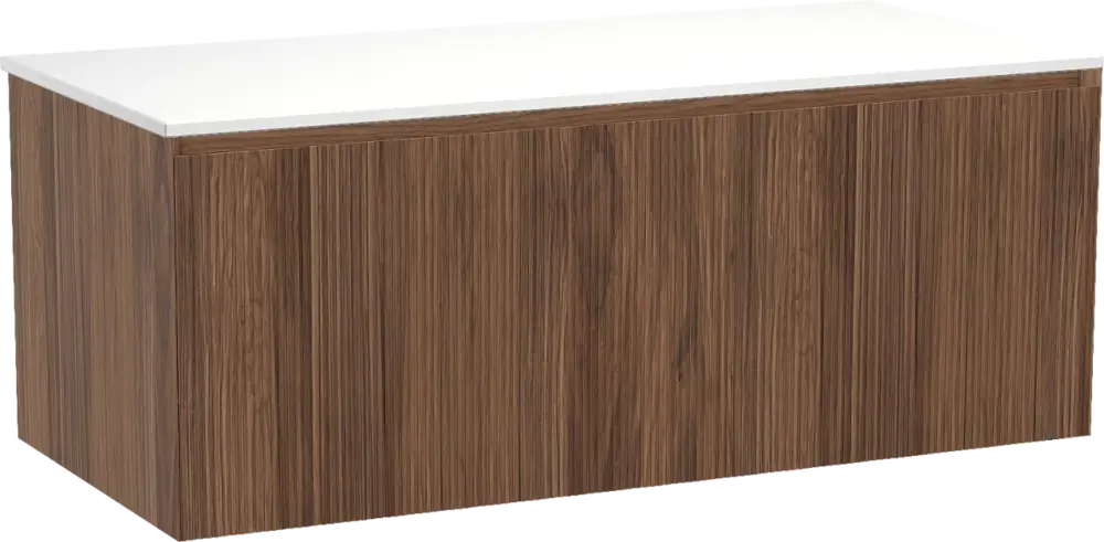 Neu Balmani Fila by Mitra hängendes Möbelstück Set: 120 x 55 cm, Nussbaum, mit Stretto Einzel- oder Doppel Waschtischplatte, Solid Surface, Weiß matt, Vertikale symmetrische gerade Rippe