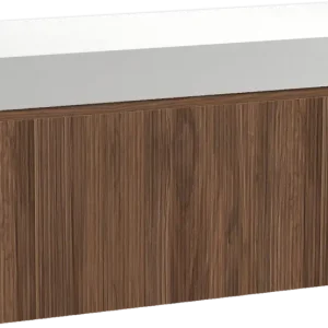 Finale Aktion Balmani Fila by Mitra hängendes Möbelstück Set: 120 x 55 cm, Nussbaum, mit Dominus Einzel- oder Doppel Waschtischplatte, Solid Surface, Weiß matt, Vertikale symmetrische gerade Rippe
