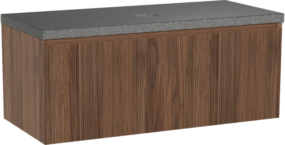 Balmani Fila by Mitra hängendes Möbelstück Set: 120 x 55 cm, Nussbaum, mit Rock Einzel Waschtischplatte, Granit, Schwarzes Granit, Vertikale symmetrische gerade Rippe Online Kaufen