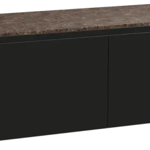Ausverkauf Balmani Idra by Mitra hängendes Möbelstück Set: 180 x 55 cm, Schwarz matt, mit Stretto Einzel- oder Doppel Waschtischplatte, Marmor Dark Emperador