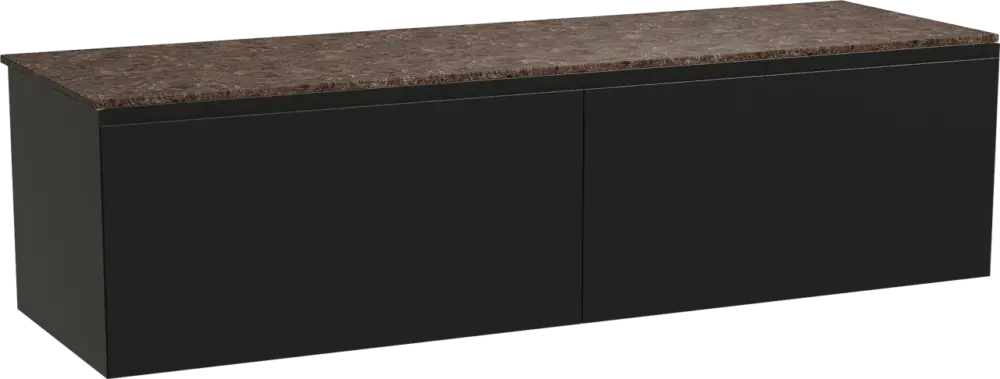 Ausverkauf Balmani Idra by Mitra hängendes Möbelstück Set: 180 x 55 cm, Schwarz matt, mit Stretto Einzel- oder Doppel Waschtischplatte, Marmor Dark Emperador