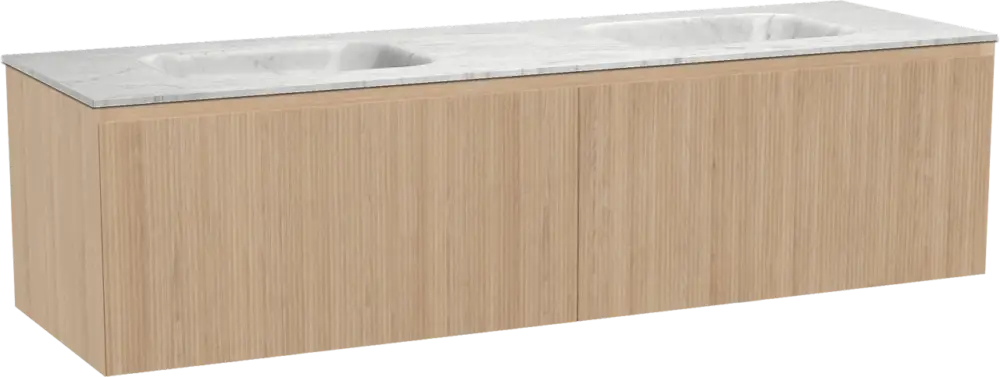Saisonangebot Balmani Fila by Mitra hängendes Möbelstück Set: 180 x 55 cm, Naturbelassene Eiche, mit Tablo Arcato Doppelwaschtisch, Marmor, Carrara, Vertikale symmetrische gerade Rippe