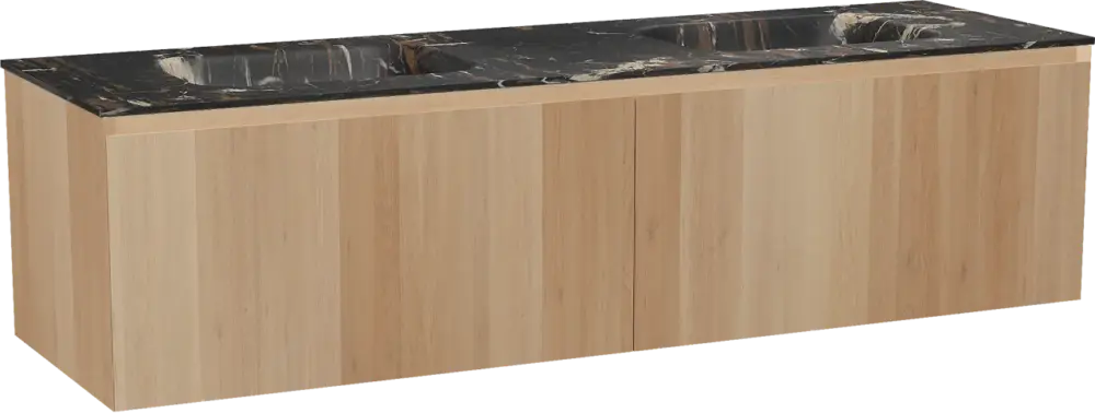 Sale Balmani Idra by Mitra hängendes Möbelstück Set: 180 x 55 cm, Naturbelassene Eiche, mit Tablo Arcato Doppelwaschtisch, Marmor Portoro Gold