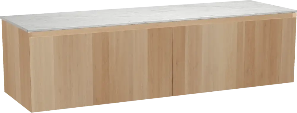 Begrenztes Angebot Balmani Idra by Mitra hängendes Möbelstück Set: 180 x 55 cm, Naturbelassene Eiche, mit Stretto Einzel- oder Doppel Waschtischplatte, Marmor Carrara