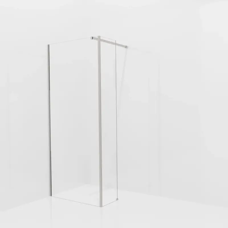 Balmani Modular Walk-In Dusche mit fester Seitenwand: 90 x 200 cm, Klarglas mit mattiertem Streifen, inklusive Coating, Profil Brushed Inox Neue Kollektion