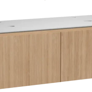 Angebot Balmani Fila by Mitra hängendes Möbelstück Set: 150 x 55 cm, Naturbelassene Eiche, mit Facetta Doppel Waschtischplatte, Solid Surface, Weiß matt, Vertikale symmetrische gerade Rippe