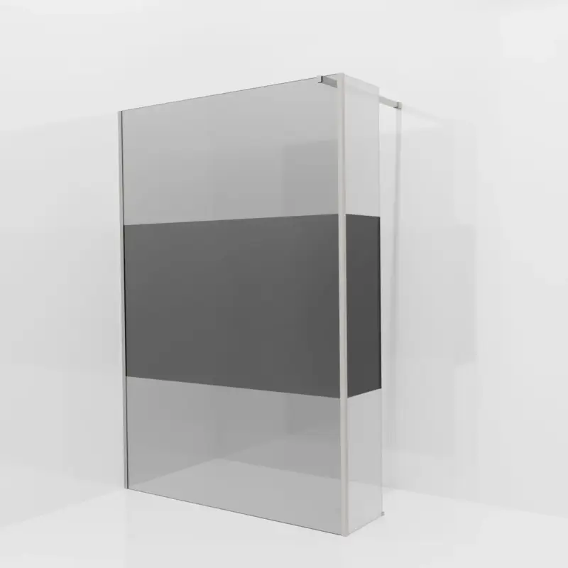 Balmani Modular Walk-In Dusche mit fester Seitenwand: 140 x 200 cm, Rauchglas mit mattiertem Streifen, inklusive Coating, Profil Brushed Inox Sonderaktion