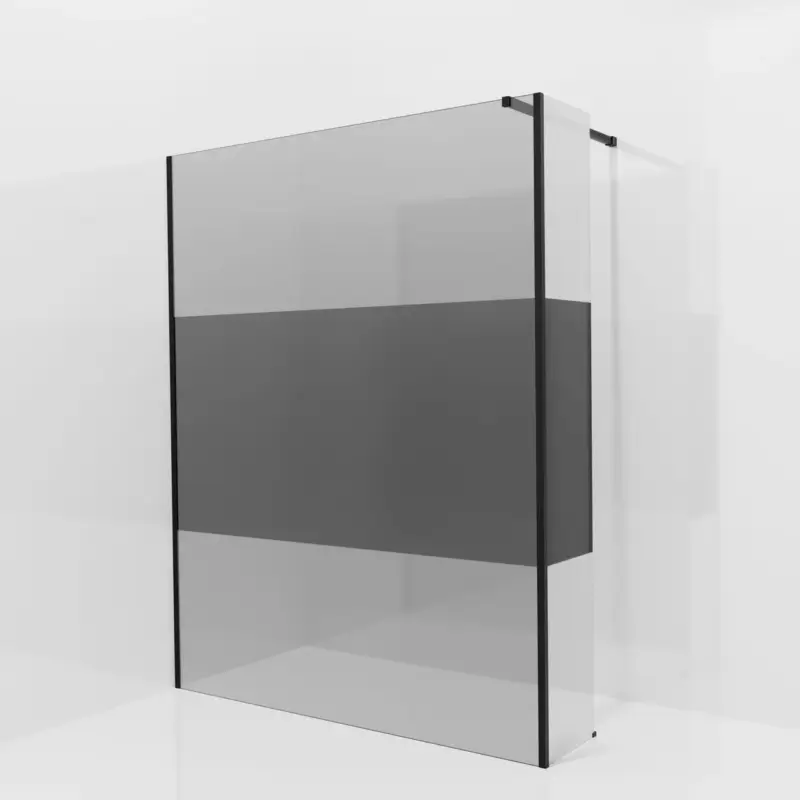 Letzte Chance Balmani Modular Walk-In Dusche mit fester Seitenwand: 160 x 200 cm, Rauchglas mit mattiertem Streifen, inklusive Coating, Profil Schwarz matt