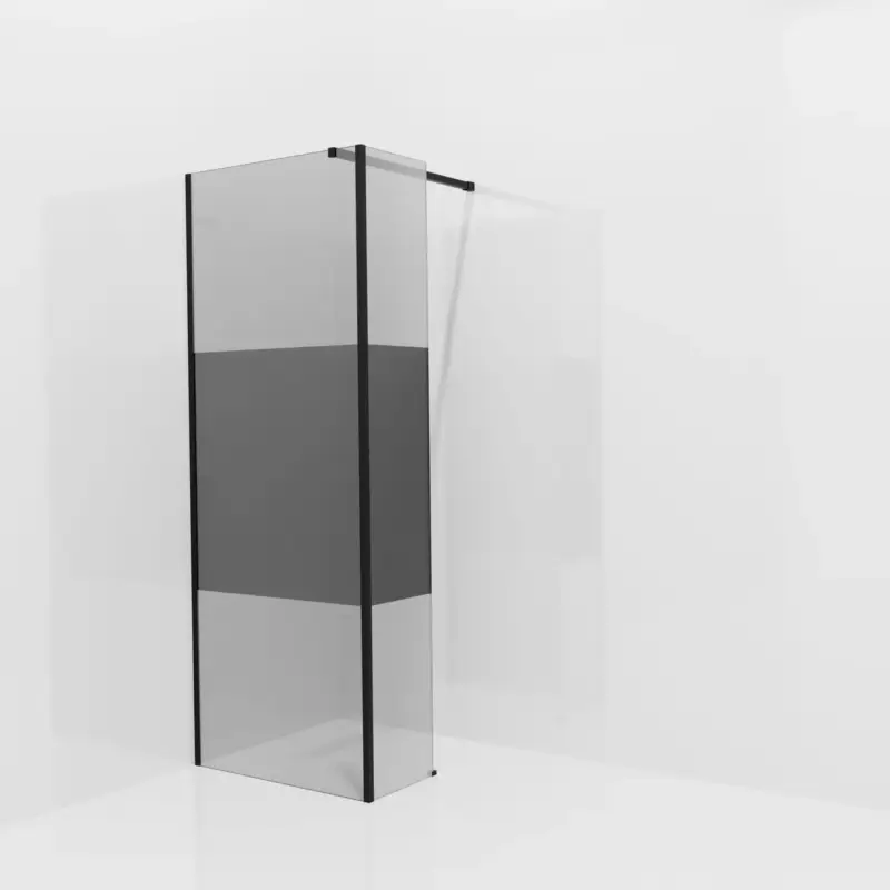 Top-Seller Balmani Modular Walk-In Dusche mit fester Seitenwand: 80 x 200 cm, Rauchglas mit mattiertem Streifen, inklusive Coating, Profil Schwarz matt