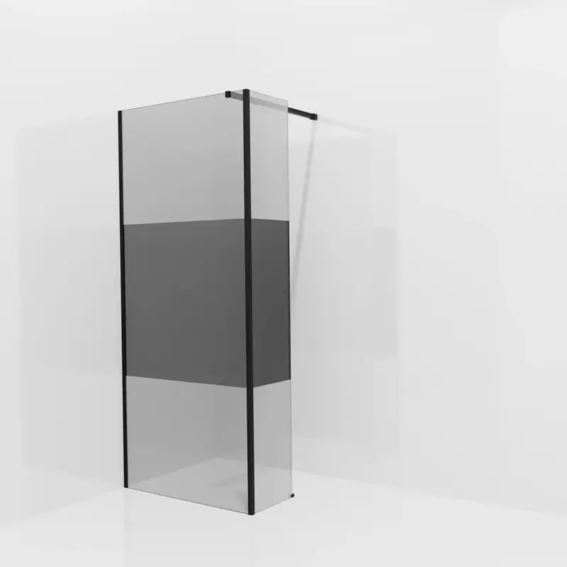 Balmani Modular Walk-In Dusche mit fester Seitenwand: 90 x 200 cm, Rauchglas mit mattiertem Streifen, inklusive Coating, Profil Schwarz matt Begrenztes Angebot