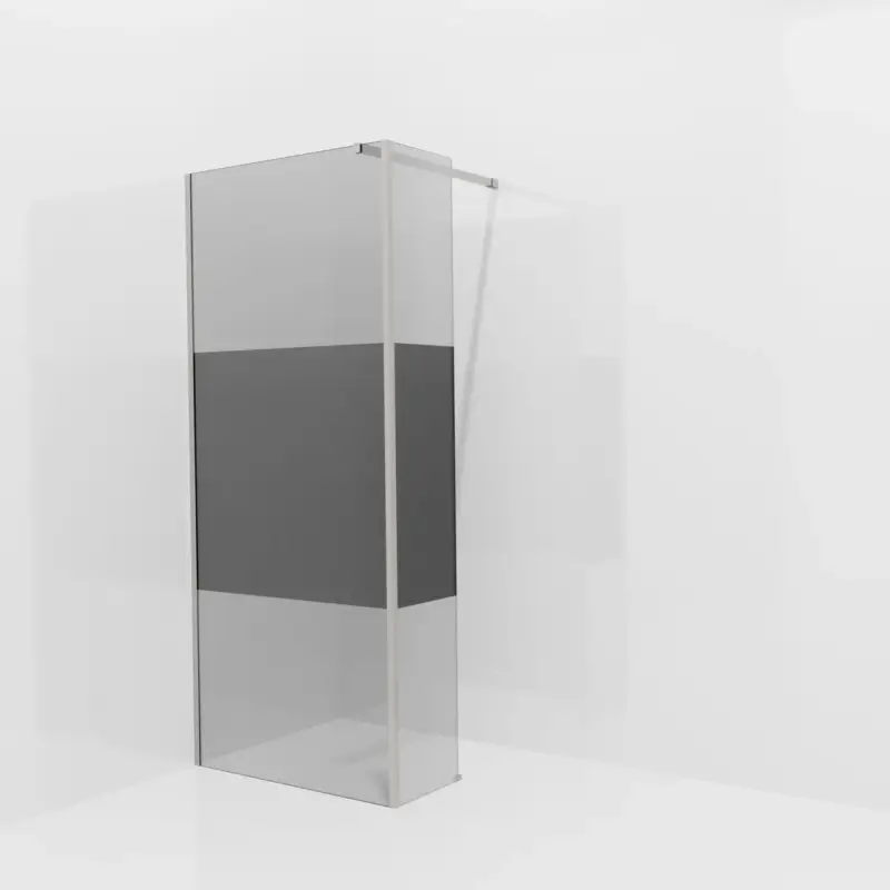 Balmani Modular Walk-In Dusche mit fester Seitenwand: 90 x 200 cm, Rauchglas mit mattiertem Streifen, inklusive Coating, Profil Brushed Inox Neu