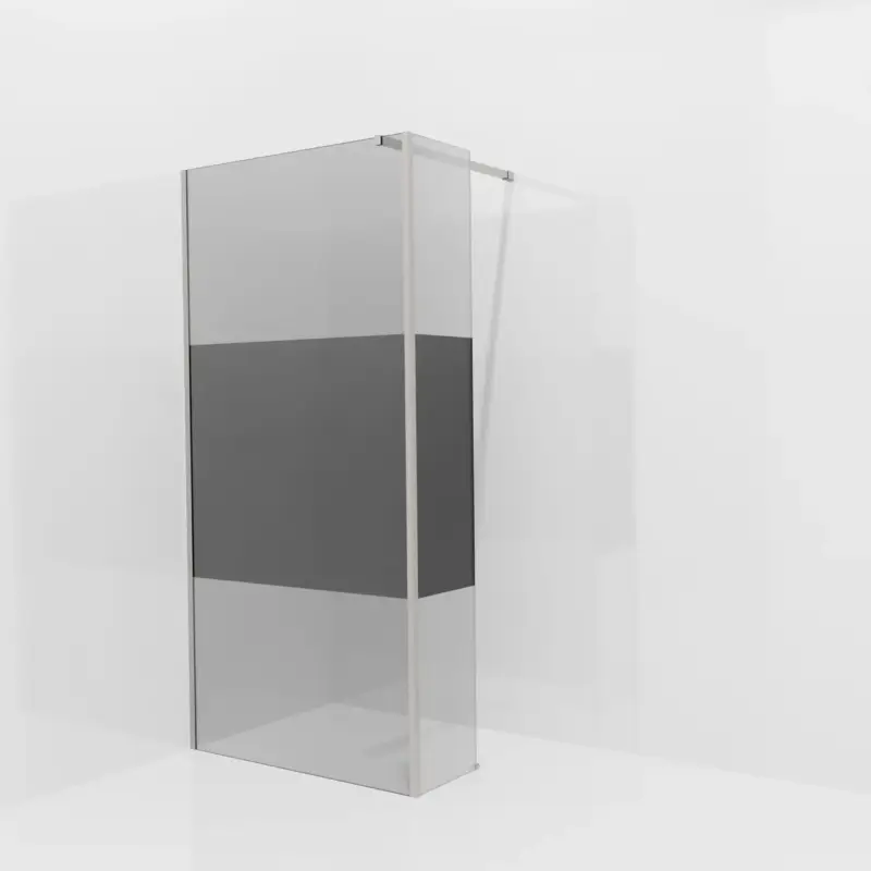 Balmani Modular Walk-In Dusche mit fester Seitenwand: 100 x 200 cm, Rauchglas mit mattiertem Streifen, inklusive Coating, Profil Brushed Inox Sofort Bestellen