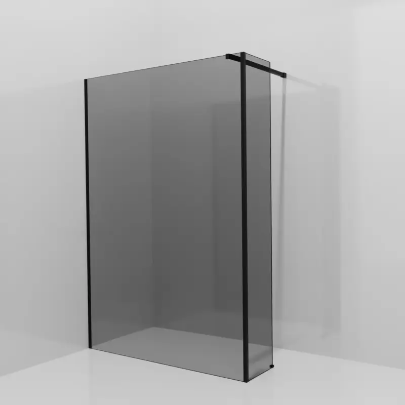 Zertifiziert Balmani Modular Walk-In Dusche mit fester Seitenwand: 140 x 200 cm, Rauchglas, inklusive Coating, Profil Schwarz matt