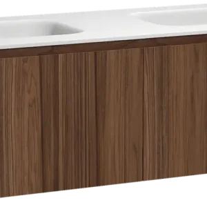 Aktuell Balmani Idra by Mitra hängendes Möbelstück Set: 150 x 55 cm, Nussbaum, mit Tablo Arcato Doppelwaschtisch, Solid Surface Weiß matt
