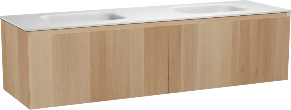 Solange Der Vorrat Reicht Balmani Idra by Mitra hängendes Möbelstück Set: 180 x 55 cm, Naturbelassene Eiche, mit Tablo Arcato Doppelwaschtisch, Solid Surface Weiß matt