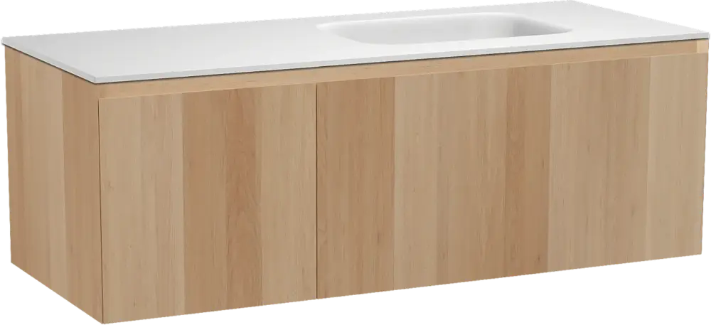 Neu Balmani Idra by Mitra hängendes Möbelstück Set: 135 x 55 cm, Naturbelassene Eiche, mit Tablo Arcato Waschtisch rechts, Solid Surface Weiß matt