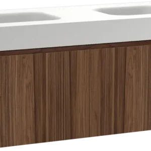 Ausverkauf Balmani Idra by Mitra hängendes Möbelstück Set: 135 x 55 cm, Nussbaum, mit Arcato Doppelwaschtisch, Solid Surface Weiß matt