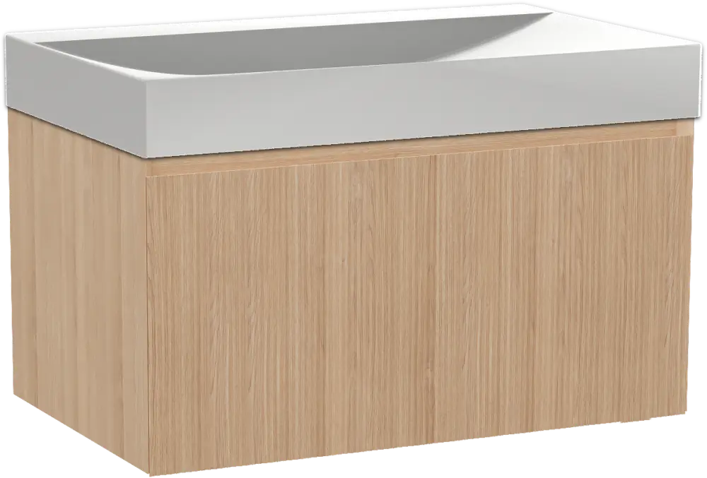 Aktuell Balmani Fila by Mitra hängendes Möbelstück Set: 90 x 55 cm, Naturbelassene Eiche, mit Wave Einzelwaschtisch, Solid Surface, Weiß matt, Vertikale symmetrische gerade Rippe