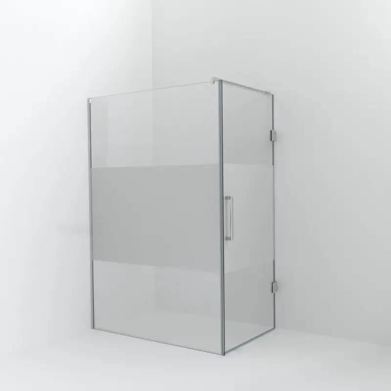 Ausverkauf Balmani Modular Walk-In Dusche mit Tür: 140 x 200 cm mit Tür 90 cm, Klarglas mit mattiertem Streifen, Profil Chrom glänzend