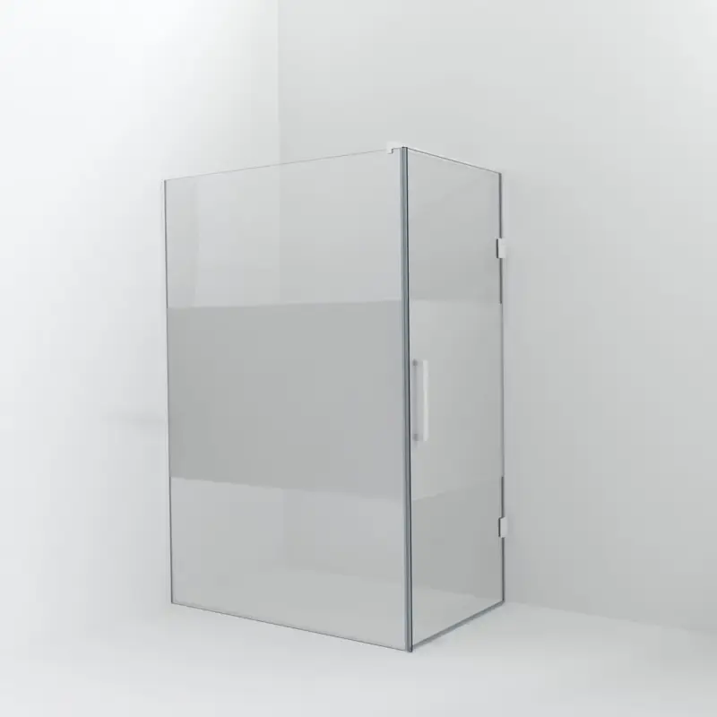 Aktuell Balmani Modular Walk-In Dusche mit Tür: 140 x 200 cm mit Tür 90 cm, Klarglas mit mattiertem Streifen, Profil Weiß matt