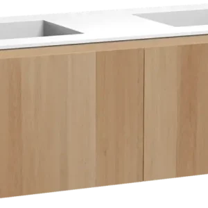 Ausverkauf Balmani Idra by Mitra hängendes Möbelstück Set: 150 x 55 cm, Naturbelassene Eiche, mit Tablo Stretto Doppelwaschtisch, Solid Surface Weiß matt