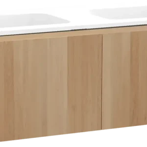 Aktuell Balmani Idra by Mitra hängendes Möbelstück Set: 135 x 55 cm, Naturbelassene Eiche, mit Tablo Strada Doppelwaschtisch, Marmorkomposit Weiß matt