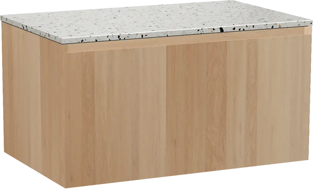 Balmani Idra by Mitra hängendes Möbelstück Set: 90 x 55 cm, Naturbelassene Eiche, mit Stretto Einzel Waschtischplatte, Terrazzo in Weiß/Schwarz matt Bestpreis