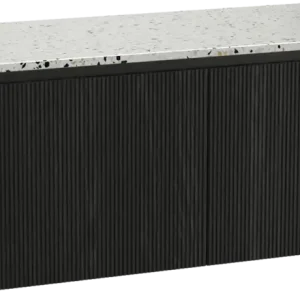 Abverkauf Balmani Fila by Mitra hängendes Möbelstück Set: 135 x 55 cm, Schwarze Eiche, mit Stretto Einzel- oder Doppel Waschtischplatte, Terrazzo in Weiß/Schwarz matt, Vertikale symmetrische gerade Rippe