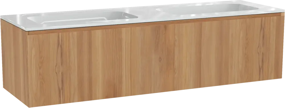 Neu Balmani Idra by Mitra hängendes Möbelstück Set: 180 x 55 cm, Teak, mit Tablo Strada Doppelwaschtisch, Marmorkomposit Weiß glänzend