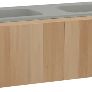 Ausverkauf Balmani Idra by Mitra hängendes Möbelstück Set: 150 x 55 cm, Naturbelassene Eiche, mit Tablo Strada Doppelwaschtisch, Marmorkomposit Seidengrau
