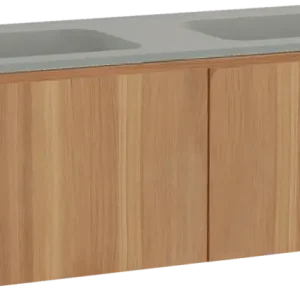 Angebot Balmani Idra by Mitra hängendes Möbelstück Set: 150 x 55 cm, Teak, mit Tablo Strada Doppelwaschtisch, Marmorkomposit Seidengrau