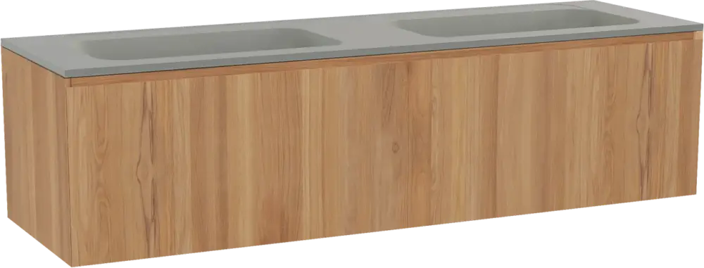 Aktuell Balmani Idra by Mitra hängendes Möbelstück Set: 180 x 55 cm, Teak, mit Tablo Strada Doppelwaschtisch, Marmorkomposit Seidengrau